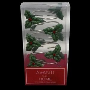AVANTI HOME Christmas Hollyberry Mistletoe SHOWER CURTAIN HOOKS NEW